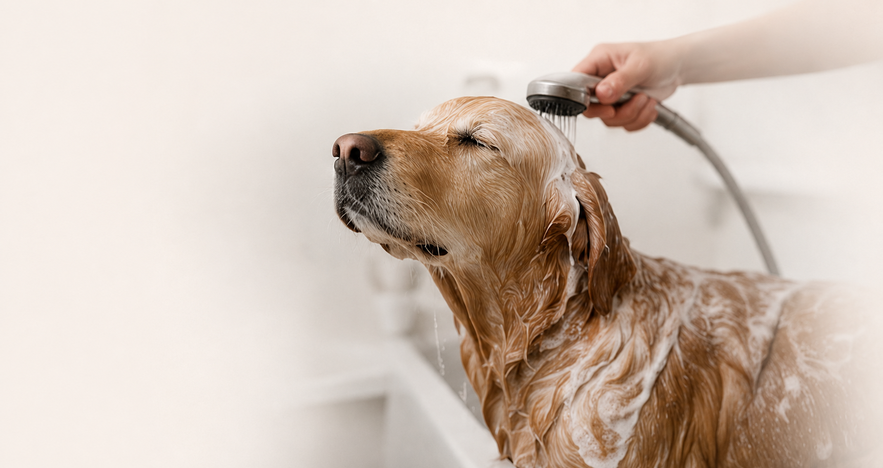 Dog enjoying a calm premium bath