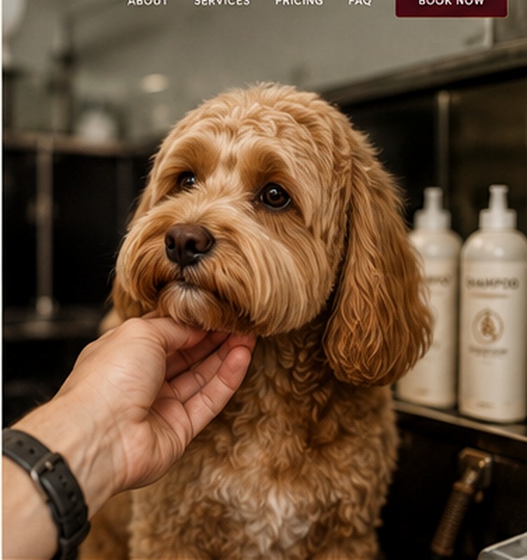 Freshly groomed dog receiving gentle finishing care
